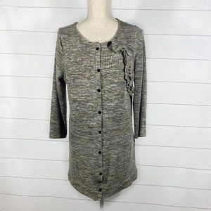Reborn Collection — Long Oatmeal Melange Ruffle Cardigan XL